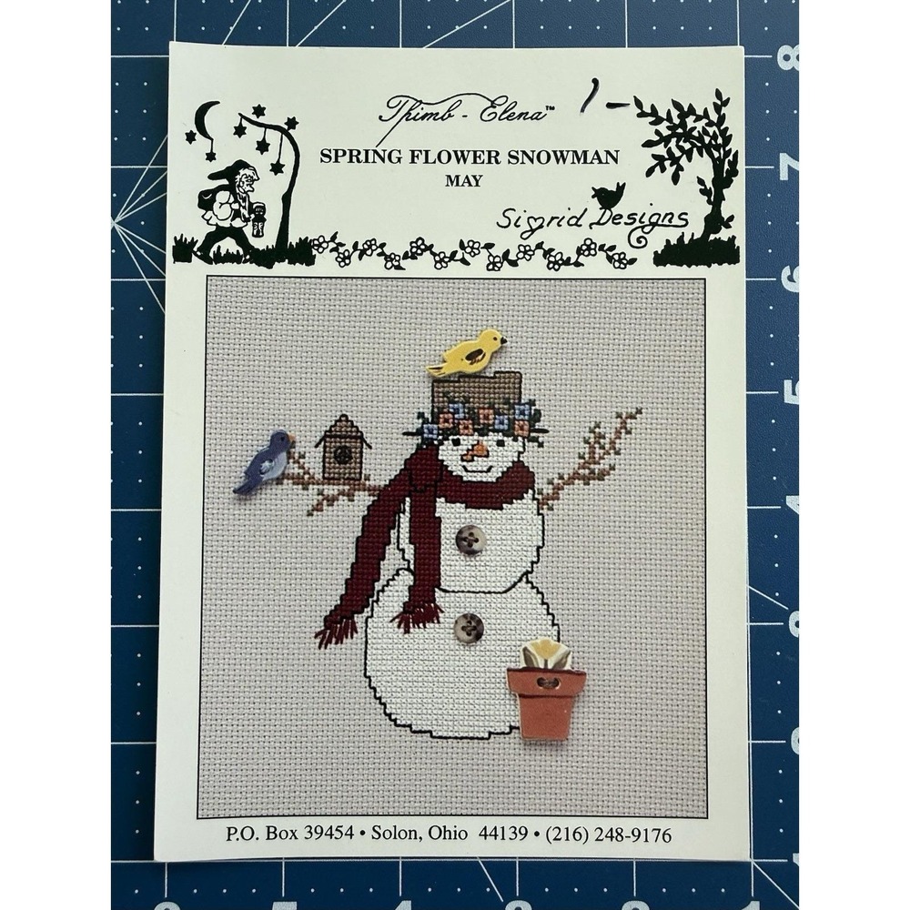 Thimb-Elena May Spring Flower Snowman‎ Sigrid Designs Cross Stitch Chart